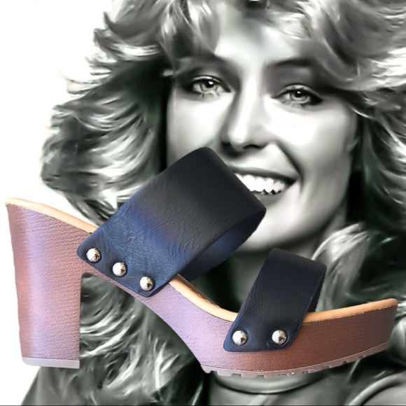 10 Soda Academy Black Slip On Platform Sandal Heel - Picture 7 of 8